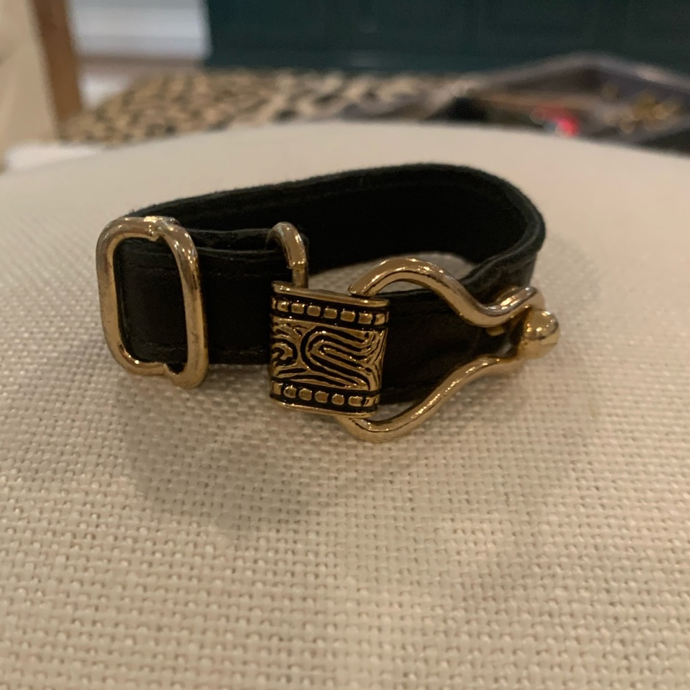 House of Harlow black leather and gold bracelet